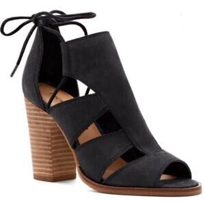 Lucky Brand Size 7.5 Lanita Black Nubuck Leather Lace Up Straps Sandals Heels